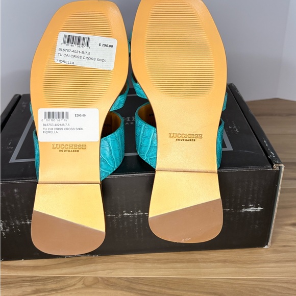 Lucchese Turquoise Caiman Criss Cross Sandal - Picture 6 of 6
